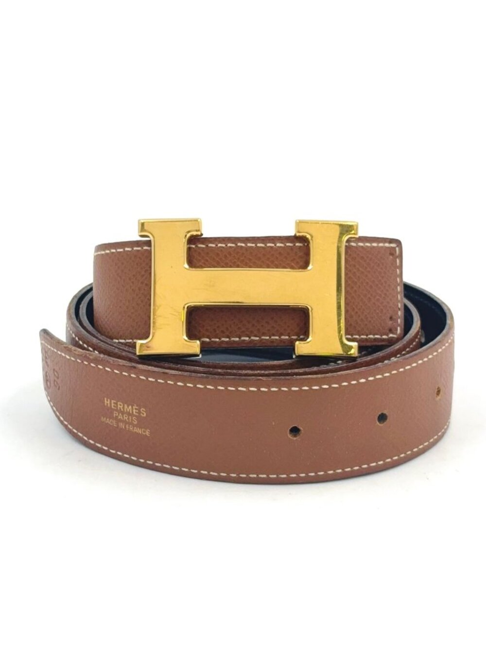 Hermes Constance H Reversible Belt Leather Brown Black Gold